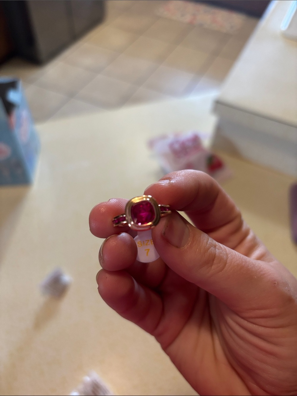 Gold-Plated Ring with Pink Center Stone - Women's Size 7